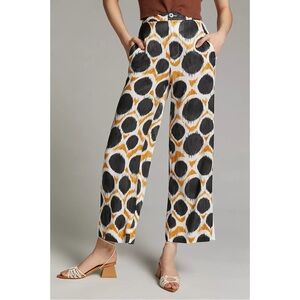 Anthropologie Maeve Wellesley High Rise Wide Leg Trouser Pants in Black Orange